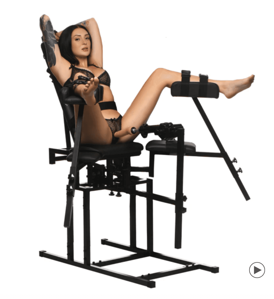 Silla de obediencia con separador de piernas y máquina sexual