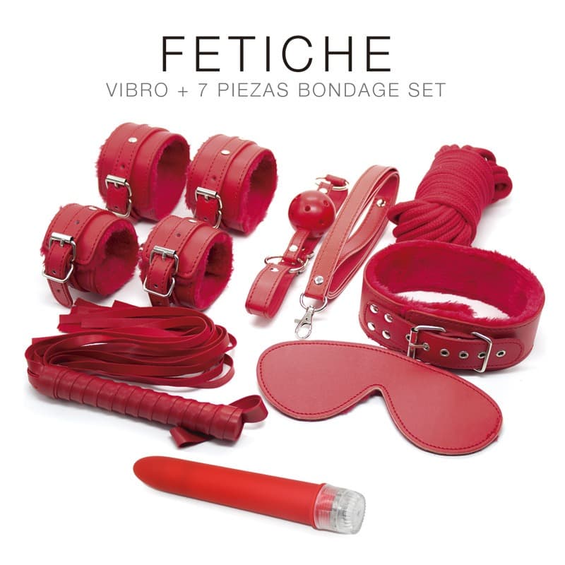 Kit Vibro + 7 piezas bondage set - Rojo