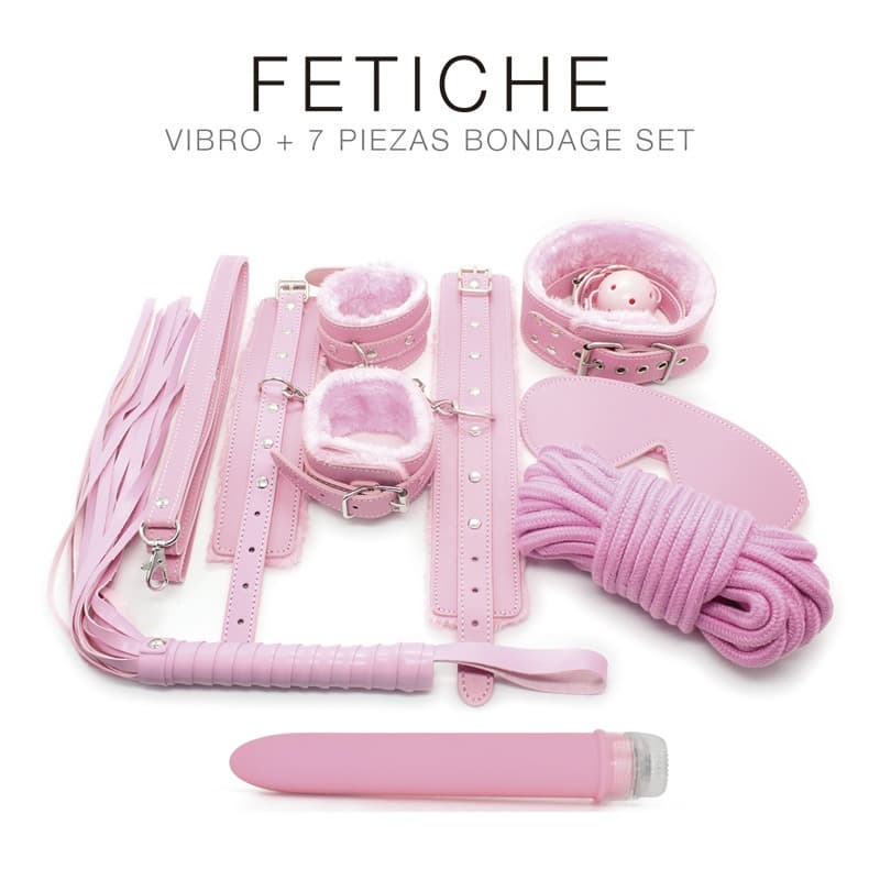 Kit Vibro + 7 piezas bondage set - Rosa